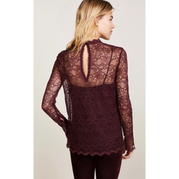 Theory Sheer Lace Long Sleeve Blouse With Tank Top - Size Medium - Picture 2 of 12